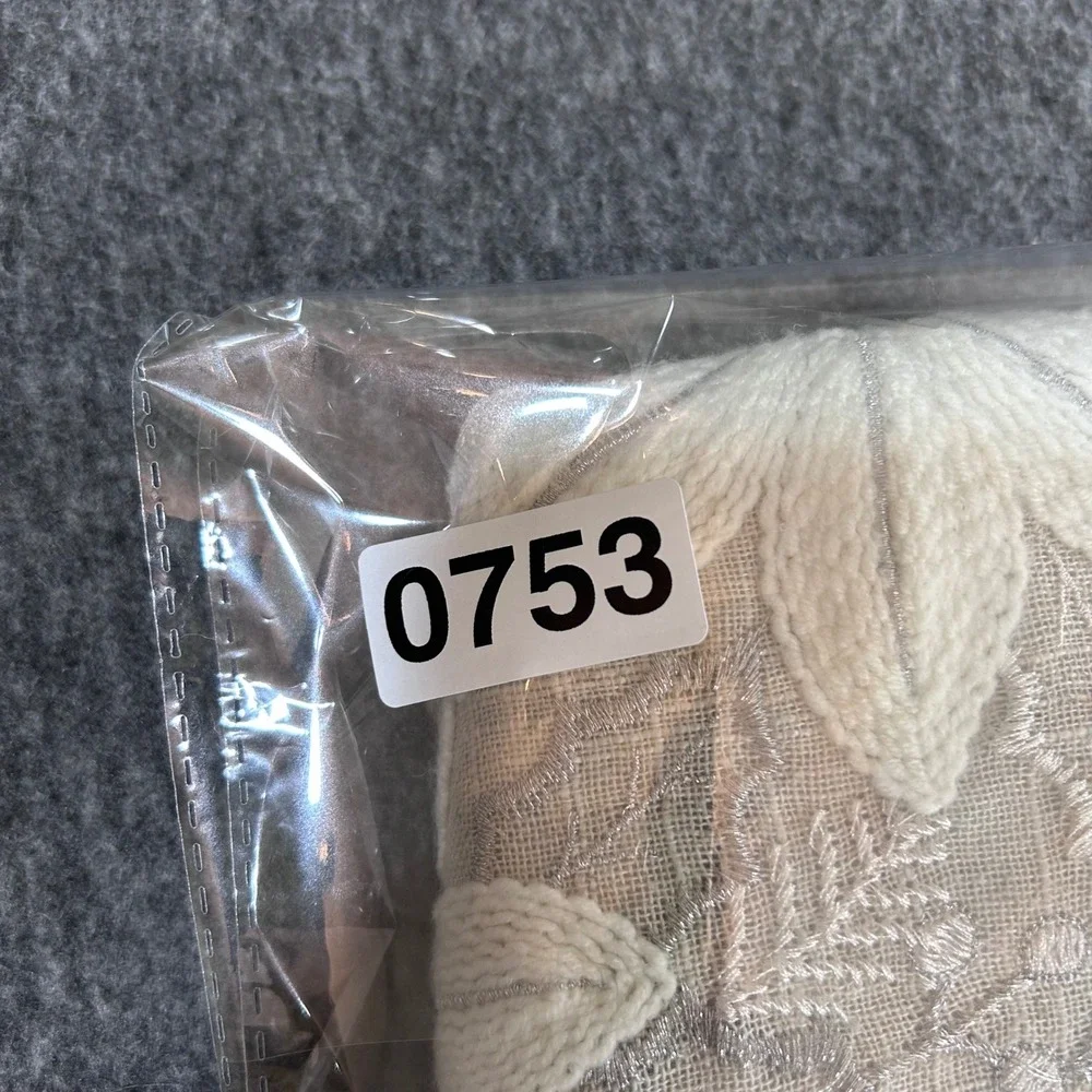 Embroidered Poinsettia Christmas Table Runner Silver White Scalloped 13x70